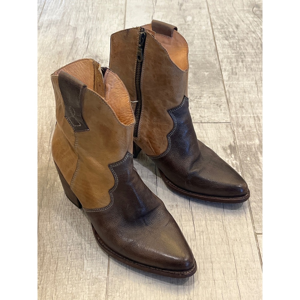 Oak Tree Farms Two Tone Brown Leather Western Ankle Boots Artisan Crafted Size 8